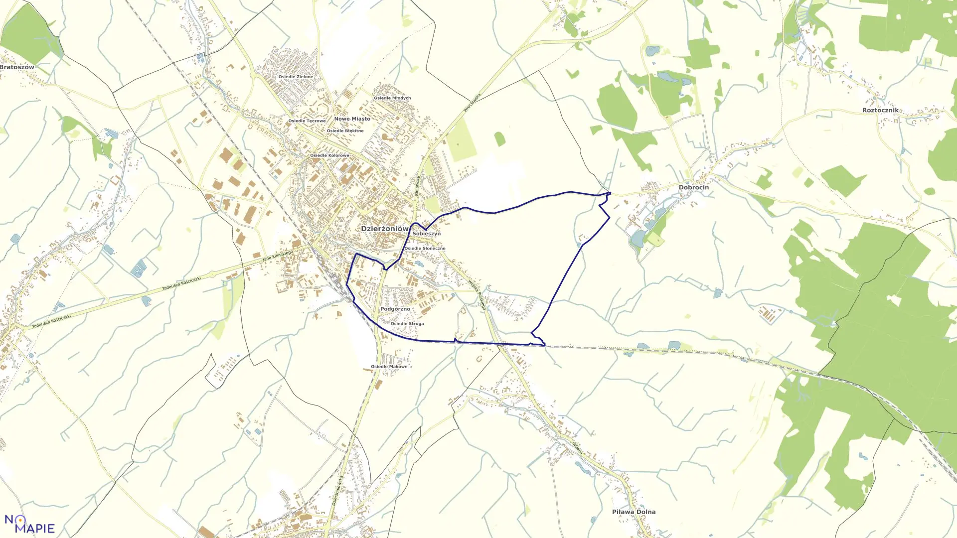 Mapa obrębu PRZEDMIEŚCIE w mieście Dzierżoniów
